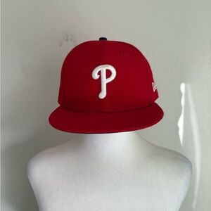 Men’s 7 1/4 Red New Era Athletic MLB Philadelphia Phillies Flat Bill Fitted Hat